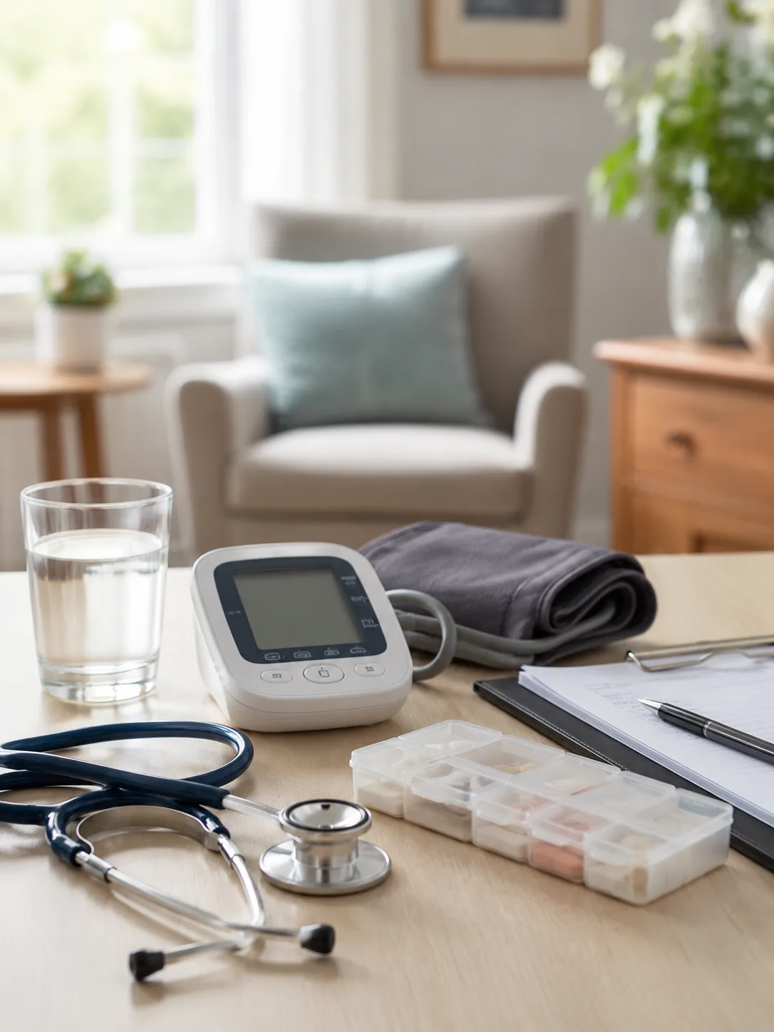 Registered nurse with clinical equipment