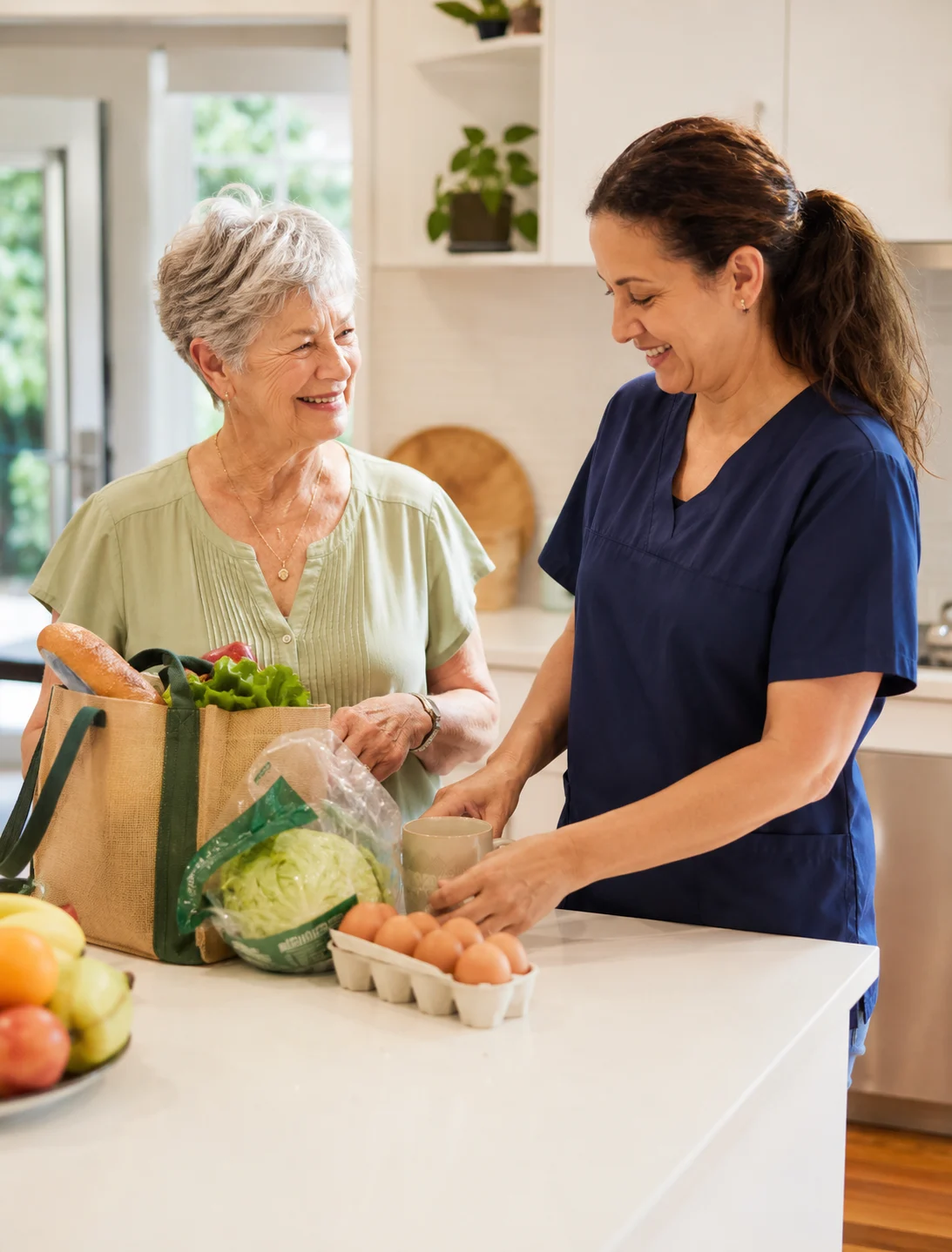 Happy senior at home with support