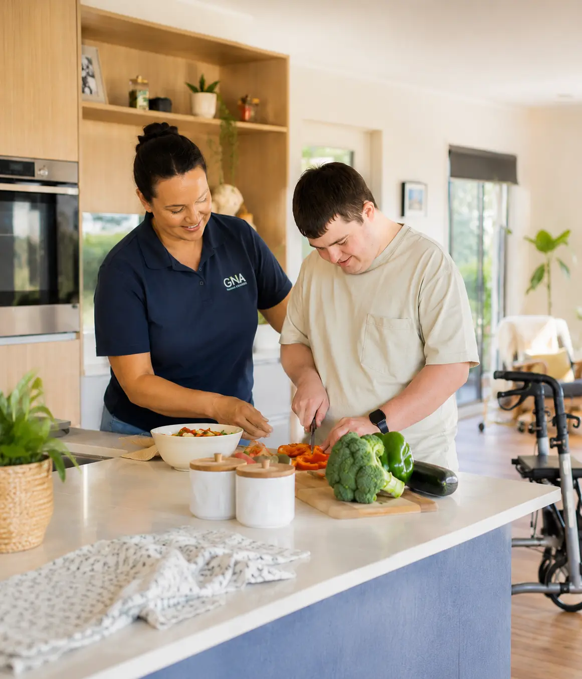 Support worker helping resident in supported accommodation